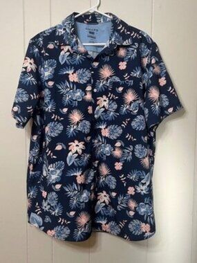 Chaps Everyday Performance Tropical Floral Button Down Shirt Navy Men's Large